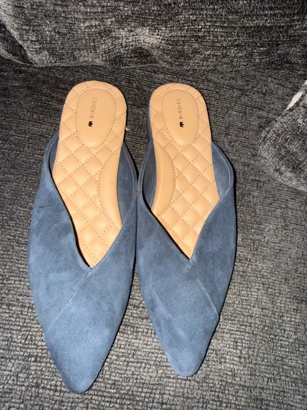Birdies Midnight Blue Suede Swan Mules Size 8.5 - Picture 2 of 8